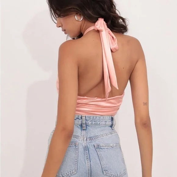LUCY IN THE SKY Halter Top In Peach - Picture 2 of 6